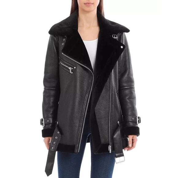 Avec Les‎ Filles Jacket Oversized Sherpa Faux Shearling Biker Women's Size M NWT - Picture 1 of 11